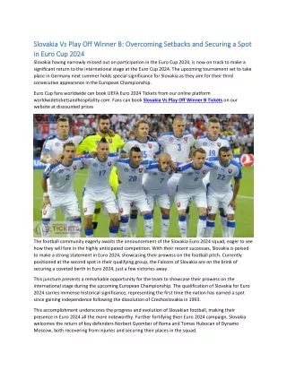 Slovakia Vs Play Off Winner B Overcoming Setbacks and Securing a Spot in Euro Cup 2024