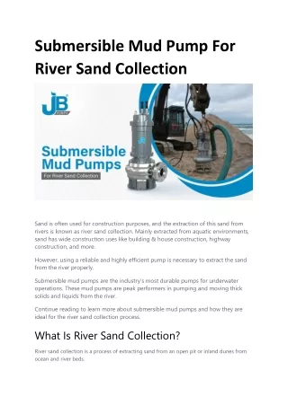 Submersible Mud Pump For River Sand Collection