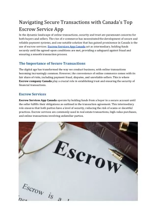 Navigating Secure Transactions with Canada's Top Escrow Service App