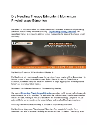 Dry Needling Therapy Edmonton _ Momentum Physiotherapy Edmonton