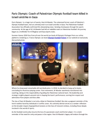Paris Olympic Coach of Palestinian Olympic football team killed in Israeli airstrike in Gaza