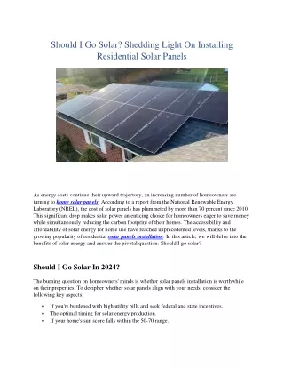 Should I Go Solar? Shedding Light On Installing Residential Solar Panels