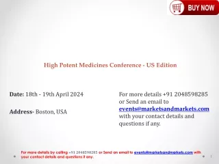 High Potent Medicines Conference 2024 |Advance Technology