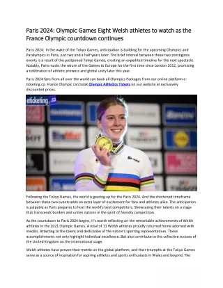 Paris 2024 Olympic Games Eight Welsh athletes to watch as the France Olympic countdown continues