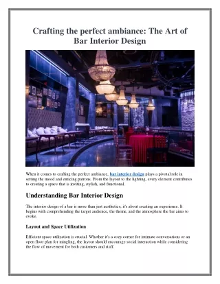 Crafting the perfect ambiance: The Art of Bar Interior Design