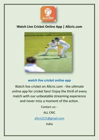 Watch Live Cricket Online App | Allcric.com