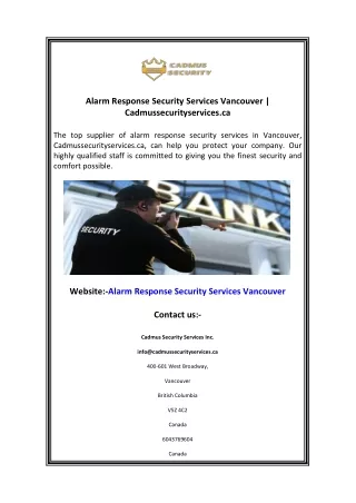 Alarm Response Security Services Vancouver  Cadmussecurityservices.ca