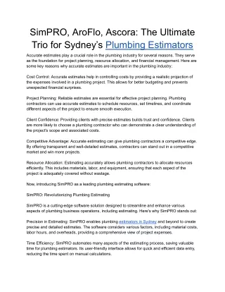 SimPRO, AroFlo, Ascora_ The Ultimate Trio for Sydney’s Plumbing Estimators