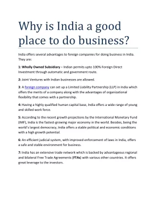 Why is India a good place to do business
