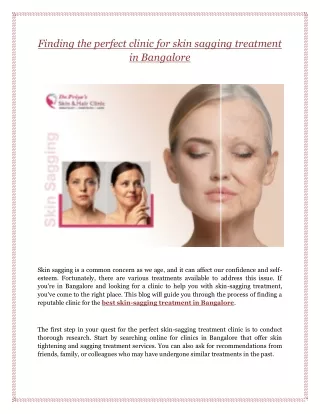 Finding the Perfect Clinic for Skin Sagging Treatment in Bangalore