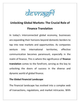 Unlocking Global Markets: The Crucial Role of Finance Translation