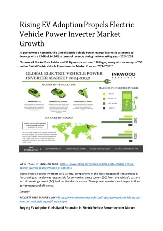 Rising EV Adoption Propels Electric Vehicle Power Inverter Market Growth