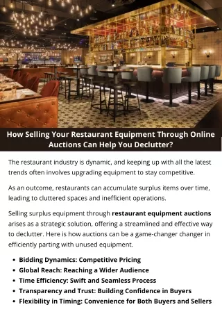 How Selling Your Restaurant Equipment Through Online Auctions Can Help You Declutter