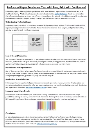 Perforated Paper Excellence Tear with Ease, Print with Confidence!