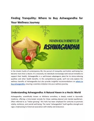 Finding Tranquility: Where to Buy Ashwagandha for Your Wellness Journey