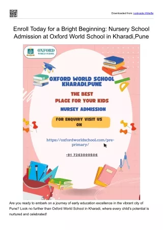 Nursey school admission in khardi Pune with Fees Structure