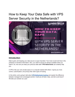 How to keep your data secure with VPS Server security in the Netherlands_