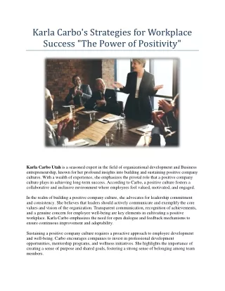 Karla Carbo's Strategies for Workplace Success The Power of Positivity