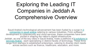 Exploring the Leading IT Companies in Jeddah A Comprehensive Overview