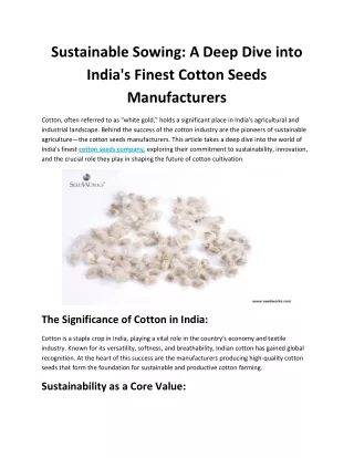 Sustainable Sowing: A Deep Dive into India's Finest Cotton Seeds Manufacturers
