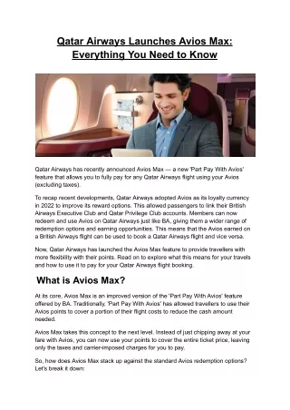 Qatar Airways Launches Avios Max - Everything You Need to Know