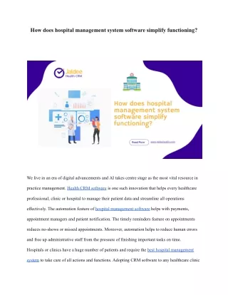 How Does Hospital Management System Software Simplify Functioning