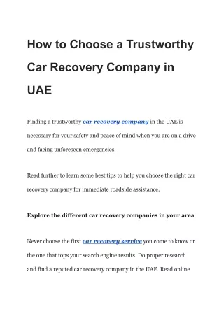 How to Choose a Trustworthy Car Recovery Company in UAE
