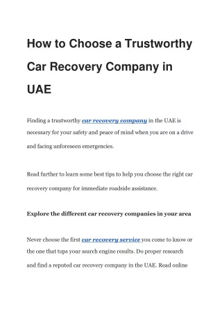 How to Choose a Trustworthy Car Recovery Company in UAE