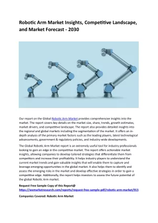 Robotic Arm Market Insights, Competitive Landscape