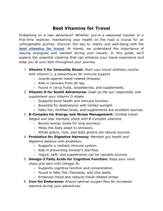 Best Vitamins for Travel