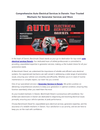 Comprehensive Auto Electrical Services in Darwin