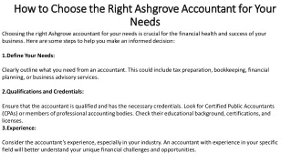 How to Choose the Right Ashgrove Accountant for Your Needs