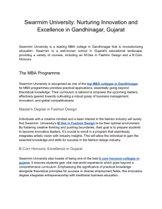 Swarrnim University: Nurturing Innovation and Excellence in Gandhinagar, Gujarat