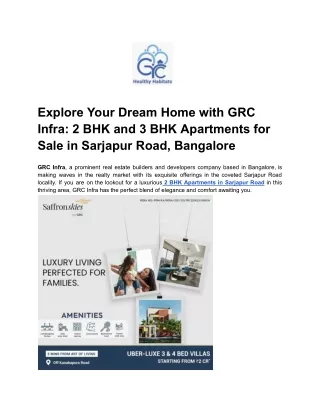 Explore Your Dream Home with GRC Infra_ 2 BHK and 3 BHK Apartments for Sale in Sarjapur Road, Bangalore