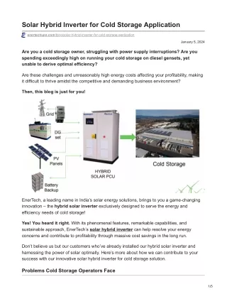 Solar Hybrid Inverter for Cold Storage Application