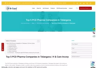 Top 5 PCD Pharma Companies in Telangana