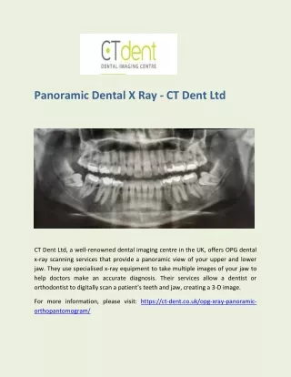 Panoramic Dental X Ray Service for Dentists - CT Dent Ltd