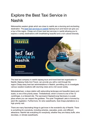 Explore the Best Taxi Service in Nashik