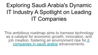 Exploring Saudi Arabia's Dynamic IT Industry A Spotlight on Leading IT Companies