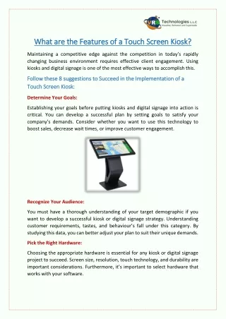 What are the Features of a Touch Screen Kiosk?