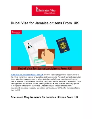 Dubai Visa for Jamaica citizens From  UK