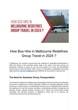 Bus Hire In Melbourne: Transforming Group Travel in 2024