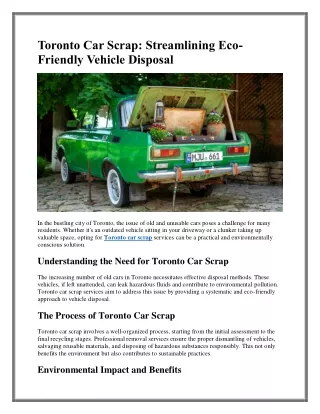 Toronto Car Scrap: Streamlining Eco-Friendly Vehicle Disposal