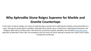Why Aphrodite Stone Reigns Supreme for Marble and Granite Countertops