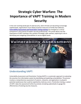 Strategic Cyber Warfare: The Importance of VAPT Training in Modern Security