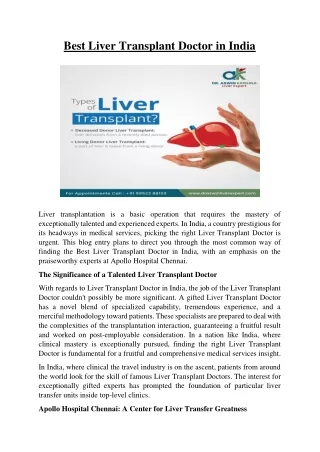 Best Liver Transplant Doctor in India