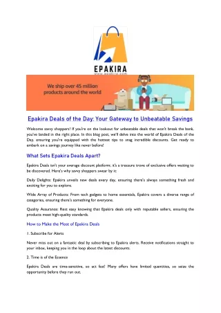 Epakira Deals of the Day Your Gateway to Unbeatable Savings