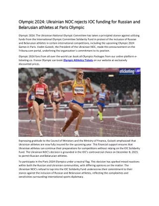 Olympic 2024 Ukrainian NOC rejects IOC funding for Russian and Belarusian athletes at Paris Olympic