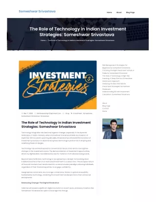 The Role of Technology in Indian Investment Strategies: Someshwar Srivastava