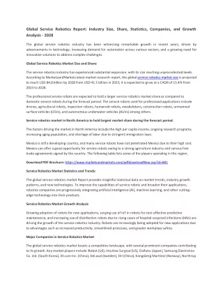 Global Service Robotics Market Report: Industry Size, Share, Statistics